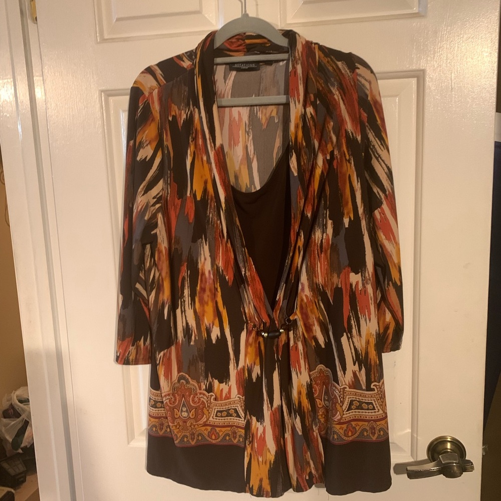 Notations Brown & Tan Printed Open-Front Cardigan
